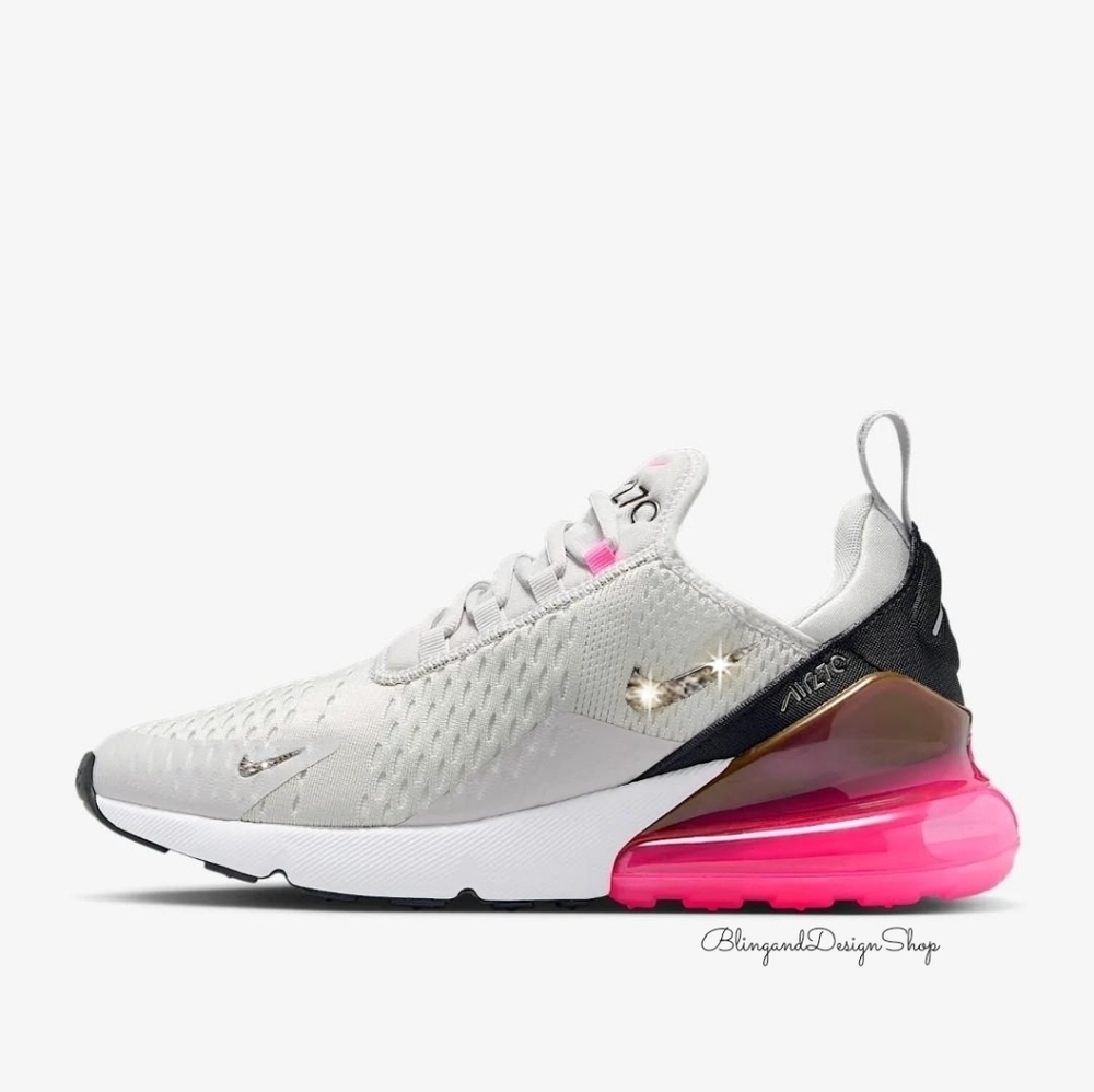 Women's Nike Air Max 270 Pink White Sneakers made with Swarovski Crystals - Picture 1 of 9